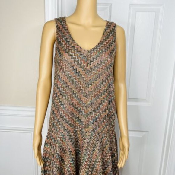 Anthropologie Maeve Westwater Knit Dress Size XS Brown Chevron Motif Lined New - Picture 4 of 9